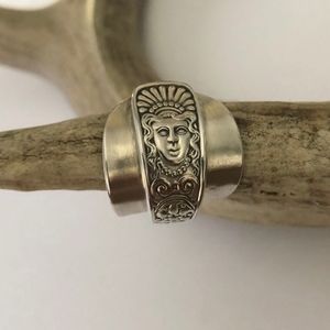 Vintage silverplate spoon wrap Goddess ring Sz 8